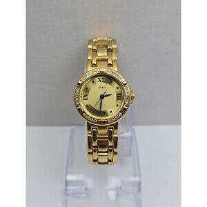 Vintage Guess Womens Gold Tone Crystal Bezel Watch New Battery Dainty Petite
